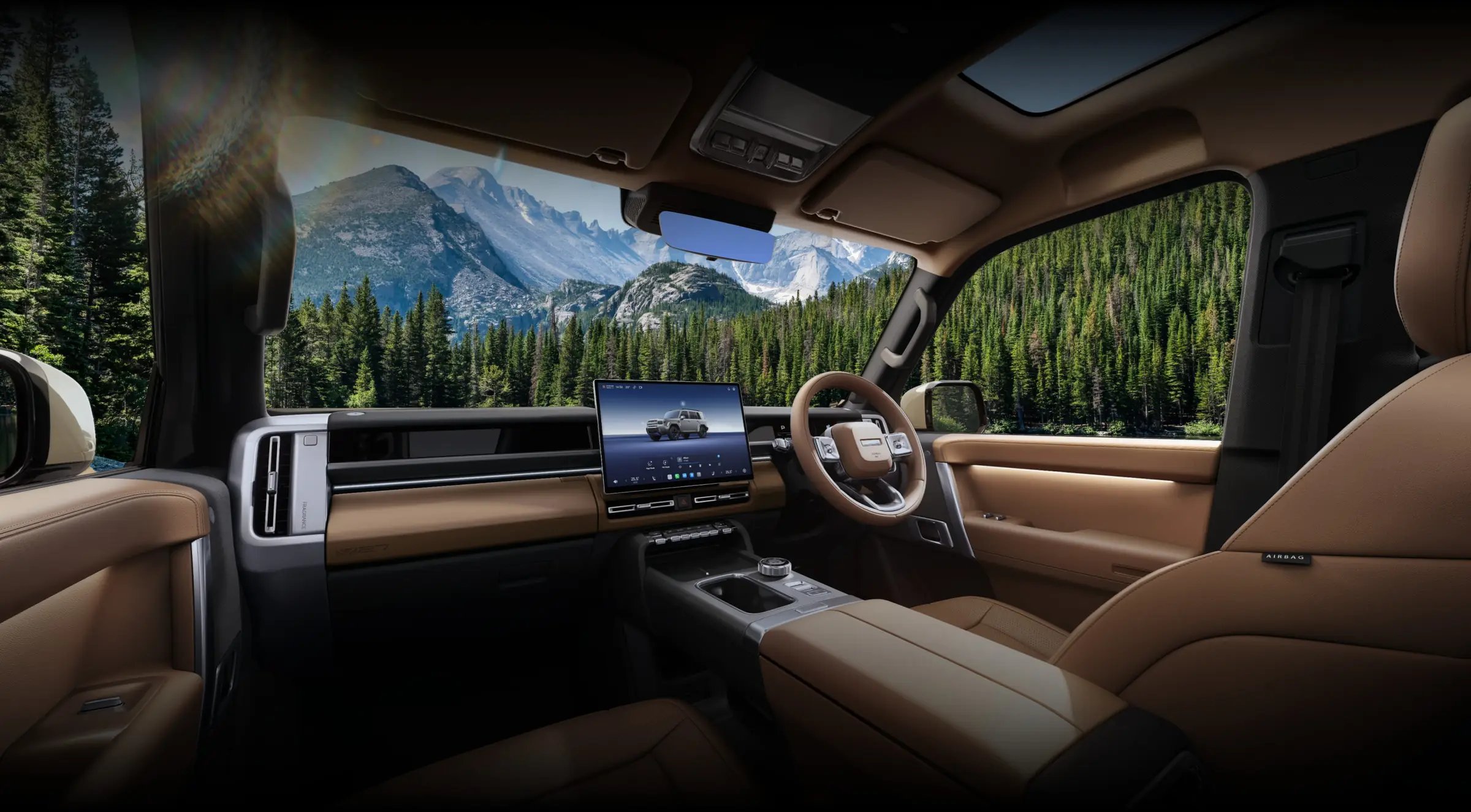 iCAUR V27 REEV interior with interactive feature highlights